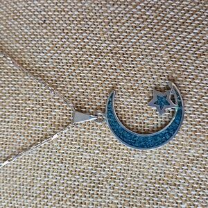 Vintage Sterling Silver Turquoise Crescent Moon & Star Pendant